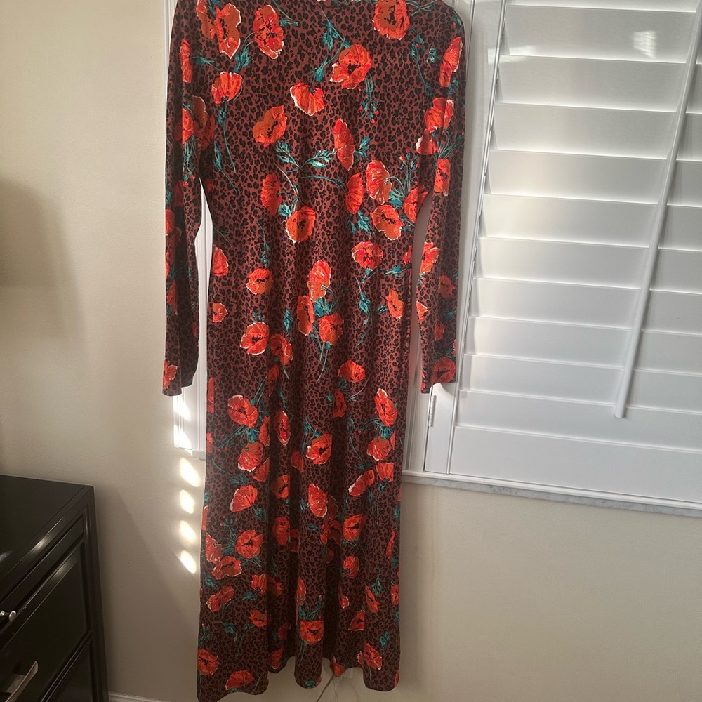 Free People Red Floral Long Sleeve Dress